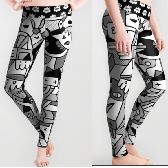 Society6 Pants - Society6 Women Fun Print Black /White Leggings, XS